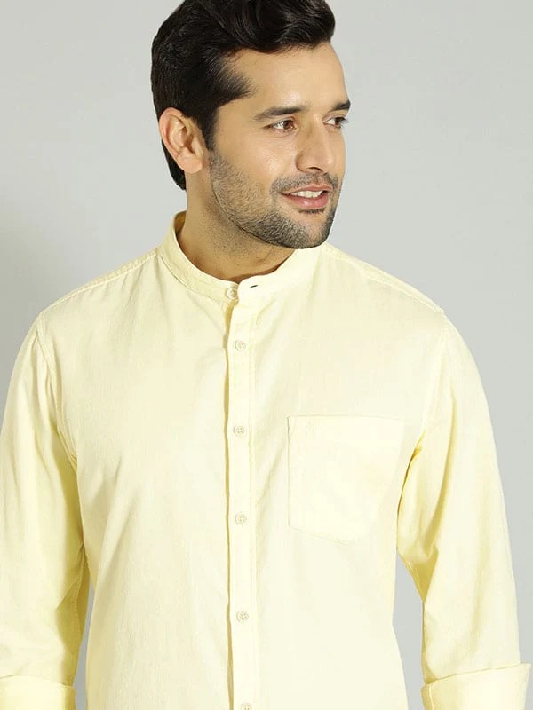 Indian Terrain Men's Slim Fit Full Sleeve Solid Yellow Shirt